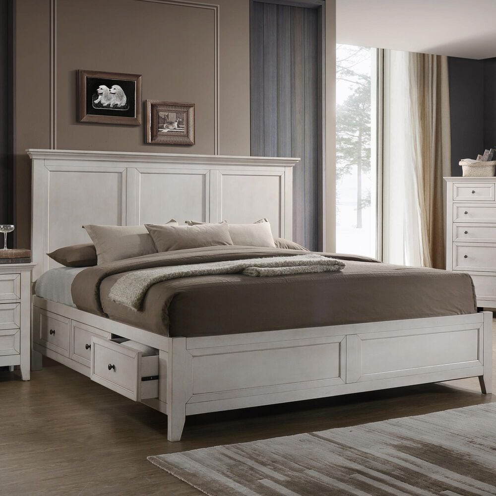 Hawthorne Furniture San Mateo 4-Piece King Storage Bedroom Set in Rustic White, , large