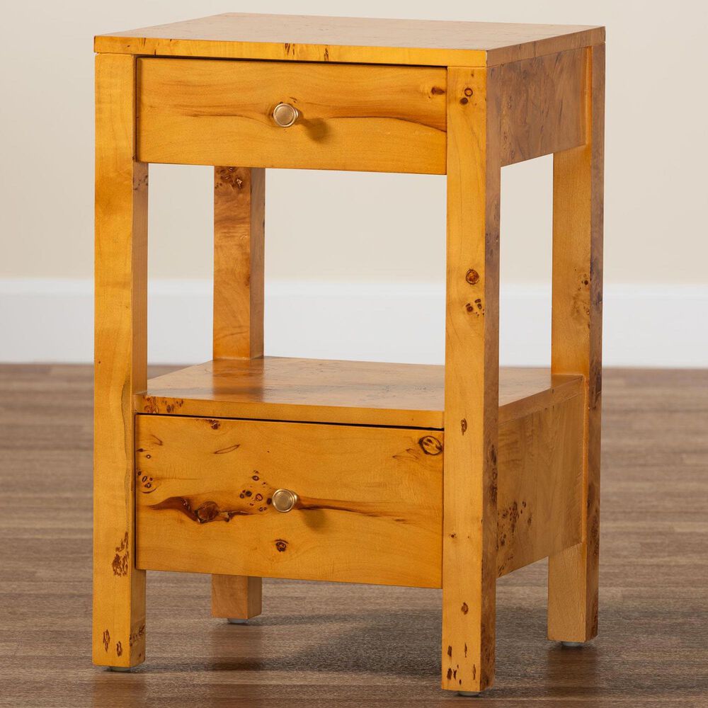 Baxton Studio Azmi 2-Drawer Nightstand in Light Mappa Burl, , large