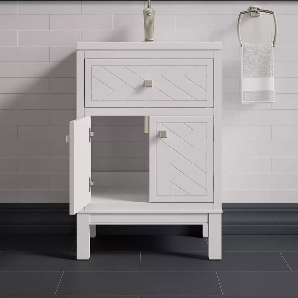Kohler Beauxline 24" Single Bathroom Vanity in White with 3 cm Pure White Quartz Top and Rectangular Sink, , large