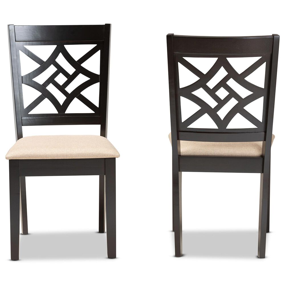 Baxton Studio Nicolette Side Chair with Sand Cushion in Dark Brown (Set of 2), , large