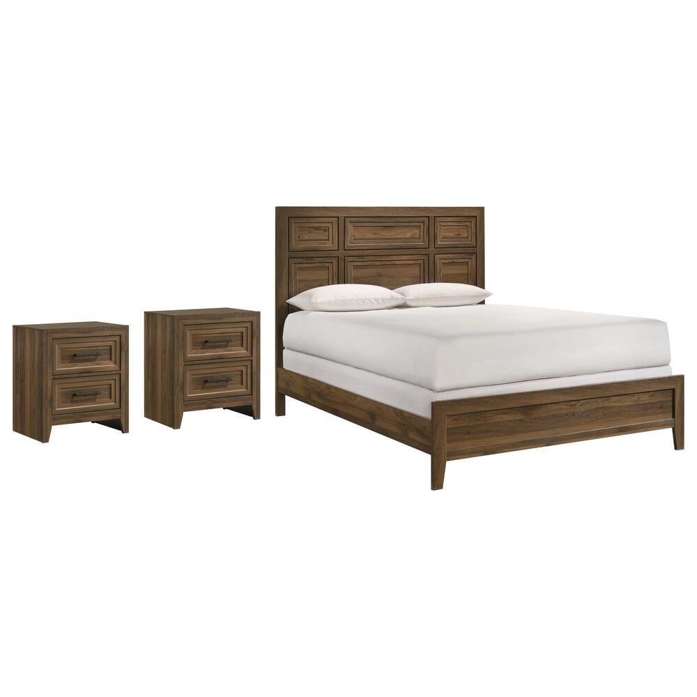 Crown Mark Lorraine King Panel Bed with Two Nightstands in Brown, , large
