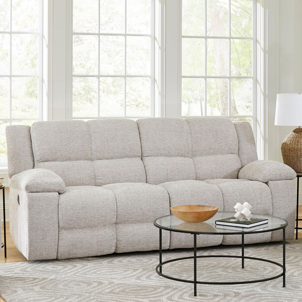 Simeon Collection Buster Manual Dual Reclining Sofa in Opal Taupe Velvet, , large