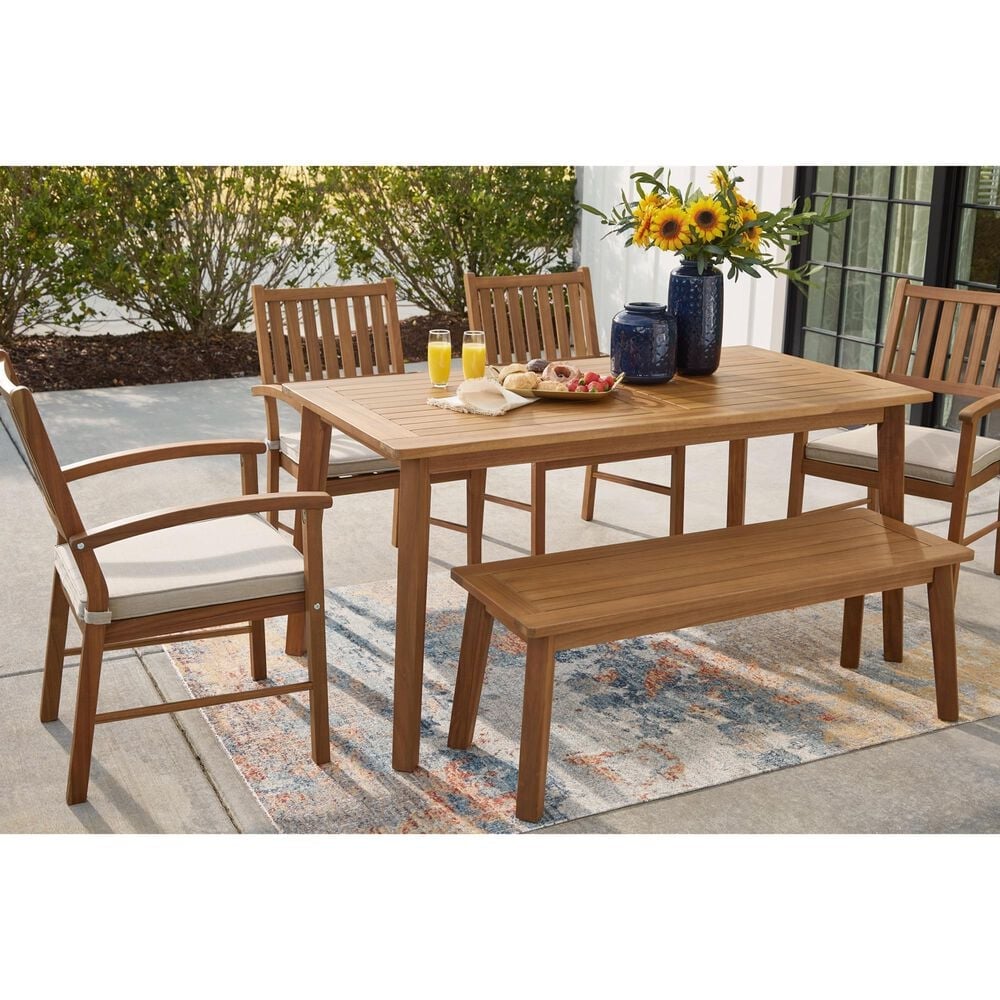 Ashley Janiyah Patio Dining Bench in Light Brown, , large