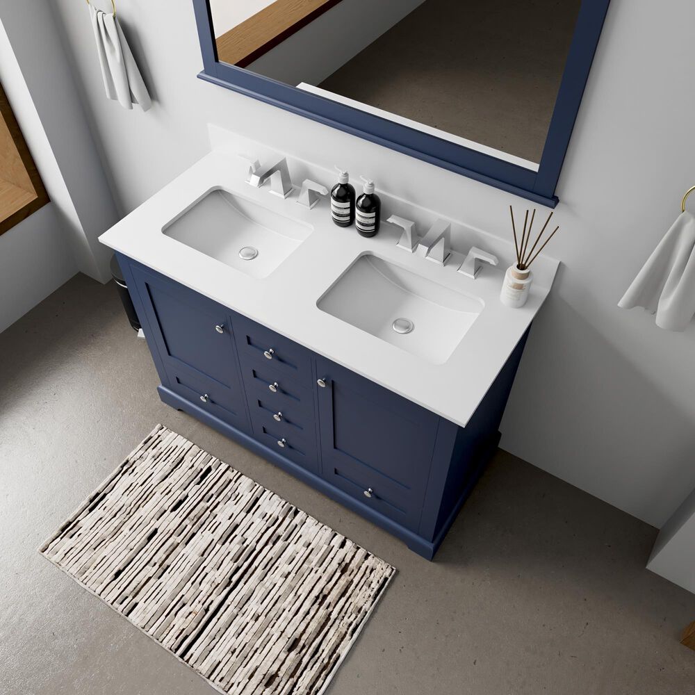 Lexora Home Dukes 48" Double Bathroom Vanity in Navy Blue with 2 cm White Cultured Marble Top and Rectangular Sinks, , large