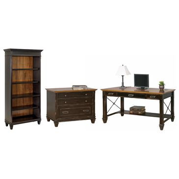 Wycliff Bay Hartford 3-Piece Writing Desk with Bookcase and Lateral File Set in Black, , large