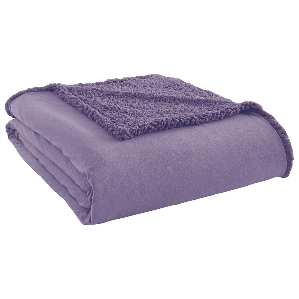 Shavel Home Products Micro Flannel To Sherpa Twin Blanket in Amethyst, , large