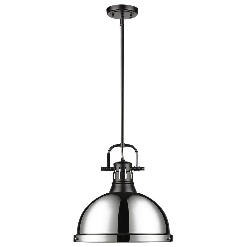 Golden Lighting Duncan 1-Light Pendant with Rod and Chrome Shade in Matte Black, , large