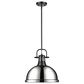 Golden Lighting Duncan 1-Light Pendant with Rod and Chrome Shade in Matte Black, , large