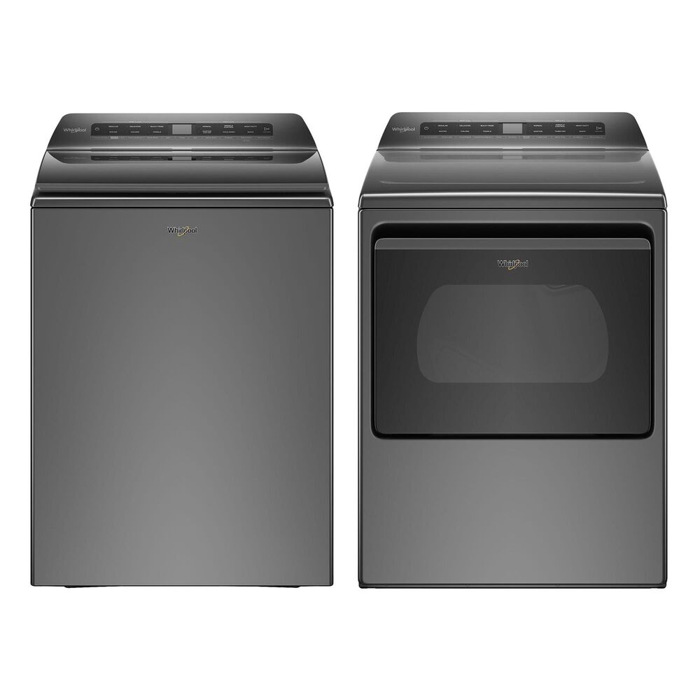 Whirlpool 4.8 Cu. Ft. Top Load Washer and 7.4 Cu. Ft. Electric Dryer Laundry Pair in Chrome Shadow, , large
