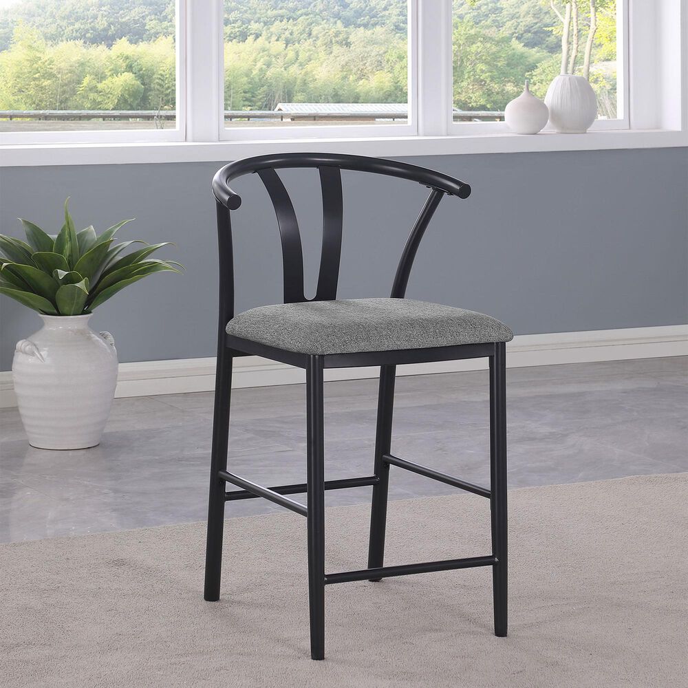 Coaster Dolman Counter Stool in Black Finish and Gray Upholstery, , large