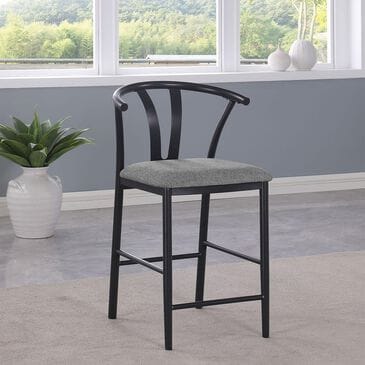 Coaster Dolman Counter Stool in Black Finish and Gray Upholstery, , large