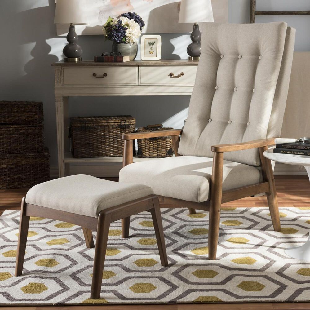 Baxton Studio Roxy HighBack Lounge Chair and Ottoman Set in Light