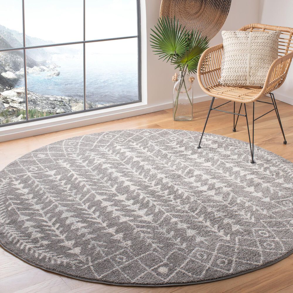 Safavieh Tulum  6&#39;7&quot; Round Ivory and Dark Grey Area Rug, , large