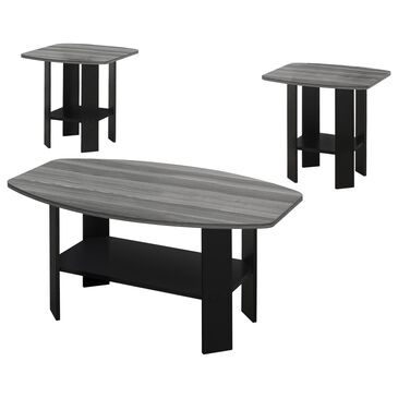 Monarch Specialties 3-Piece Table Set with Shelves in Grey and Black, , large