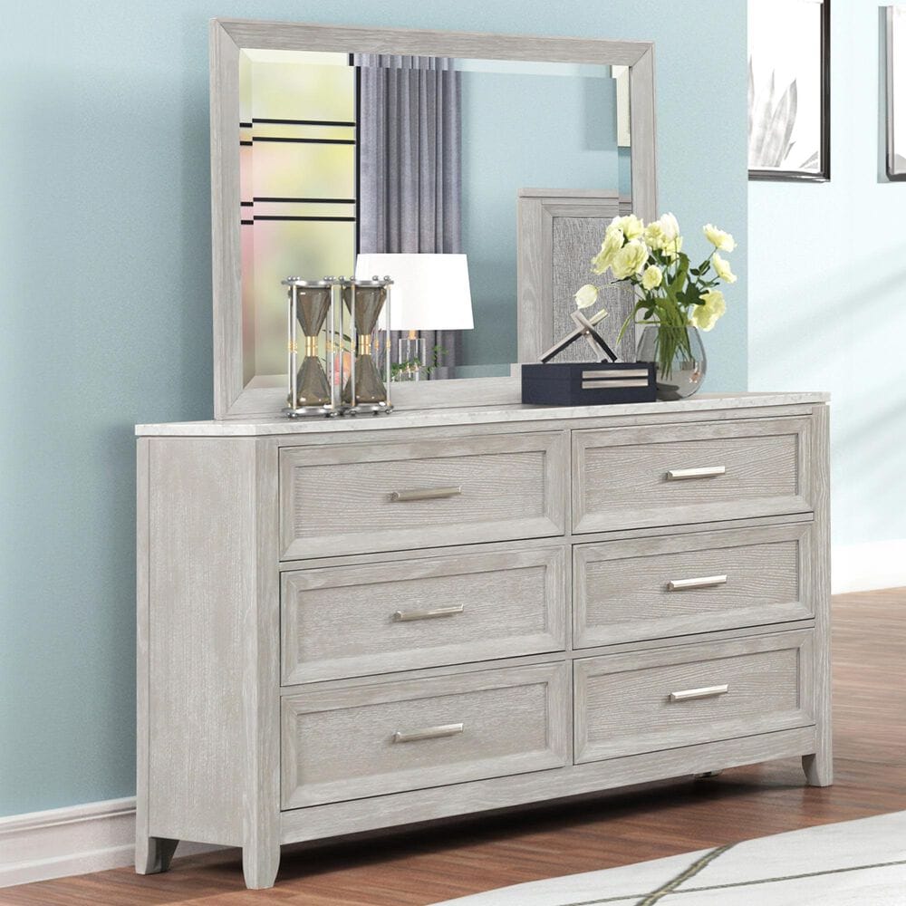 New Heritage Design Fiona 6-Drawer Dresser and Mirror in Mist Gray, , large