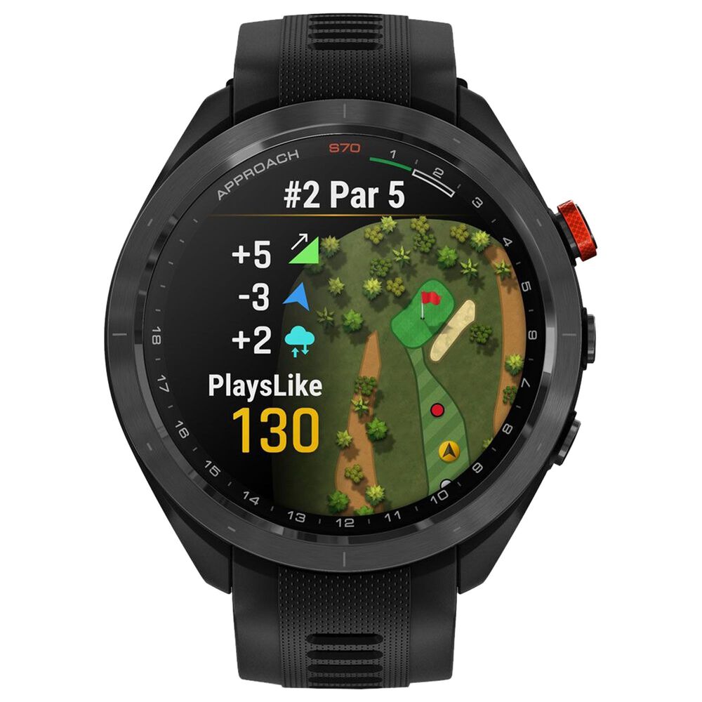 Garmin Approach S70 42mm Premium GPS Golf Watch Ceramic Bezel Black Case with Black Silicone Band, , large