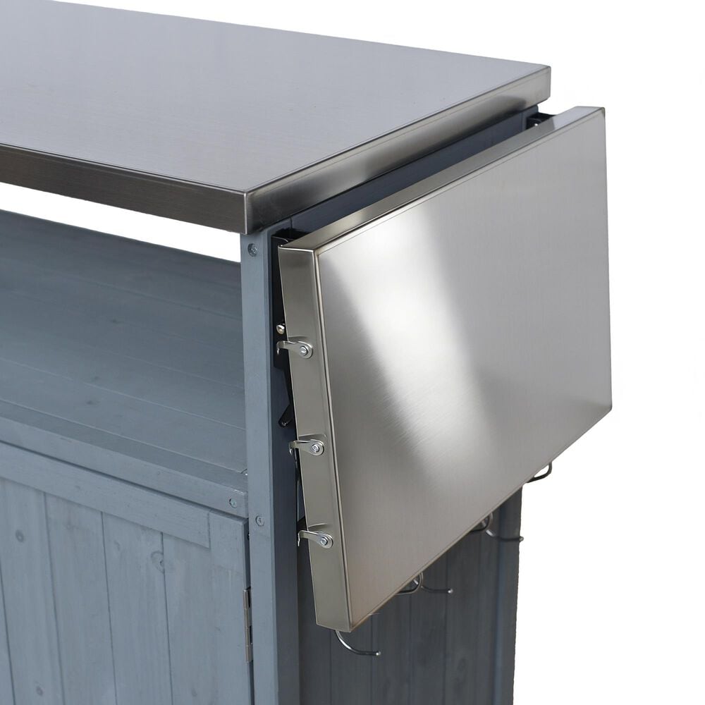 HOMLUX Farmhouse Rolling Outdoor Kitchen Cart with Stainless Steel Top in Blue Gray, , large