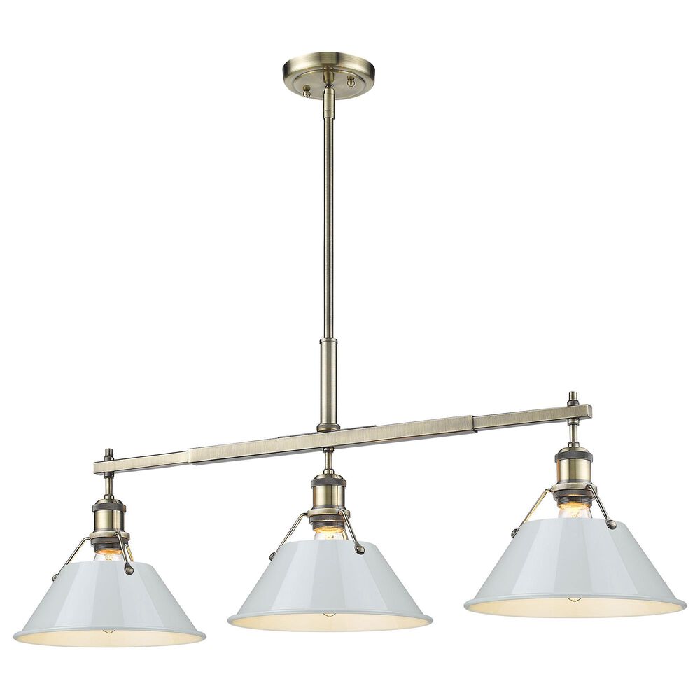 Golden Lighting Orwell 3-Light Linear Pendant with Dusky Blue Shade in Aged Brass, , large