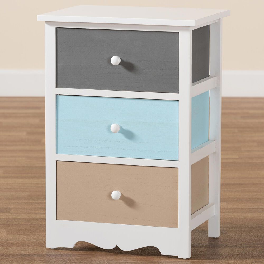 Baxton Studio Kalila 3-Drawer End Table in White and Multicolor, , large