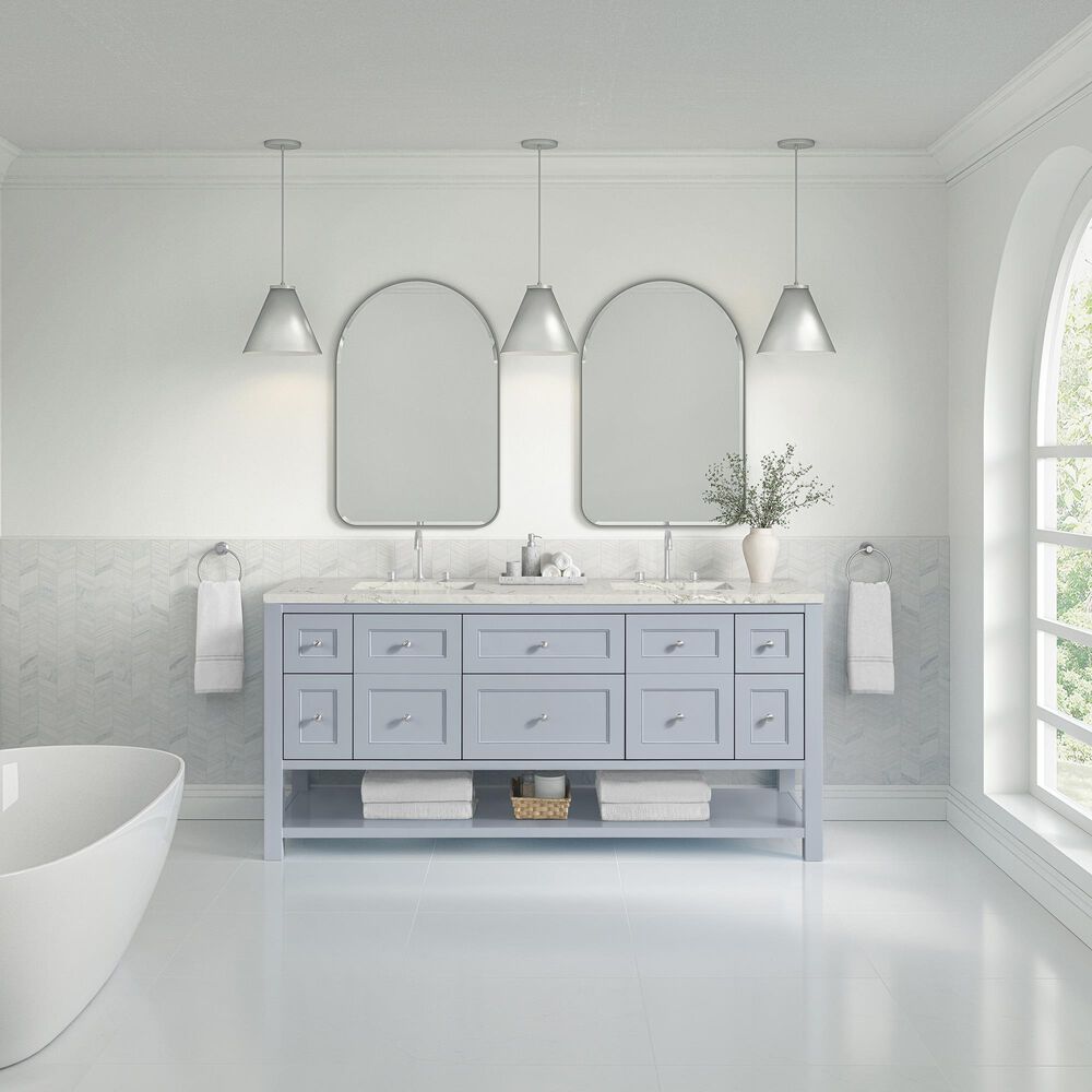James Martin Vanities Breckenridge 72&quot; Double Bathroom Vanity in Serenity Blue with 3 cm Victorian Silver Quartz Top and Rectangular Sinks, , large