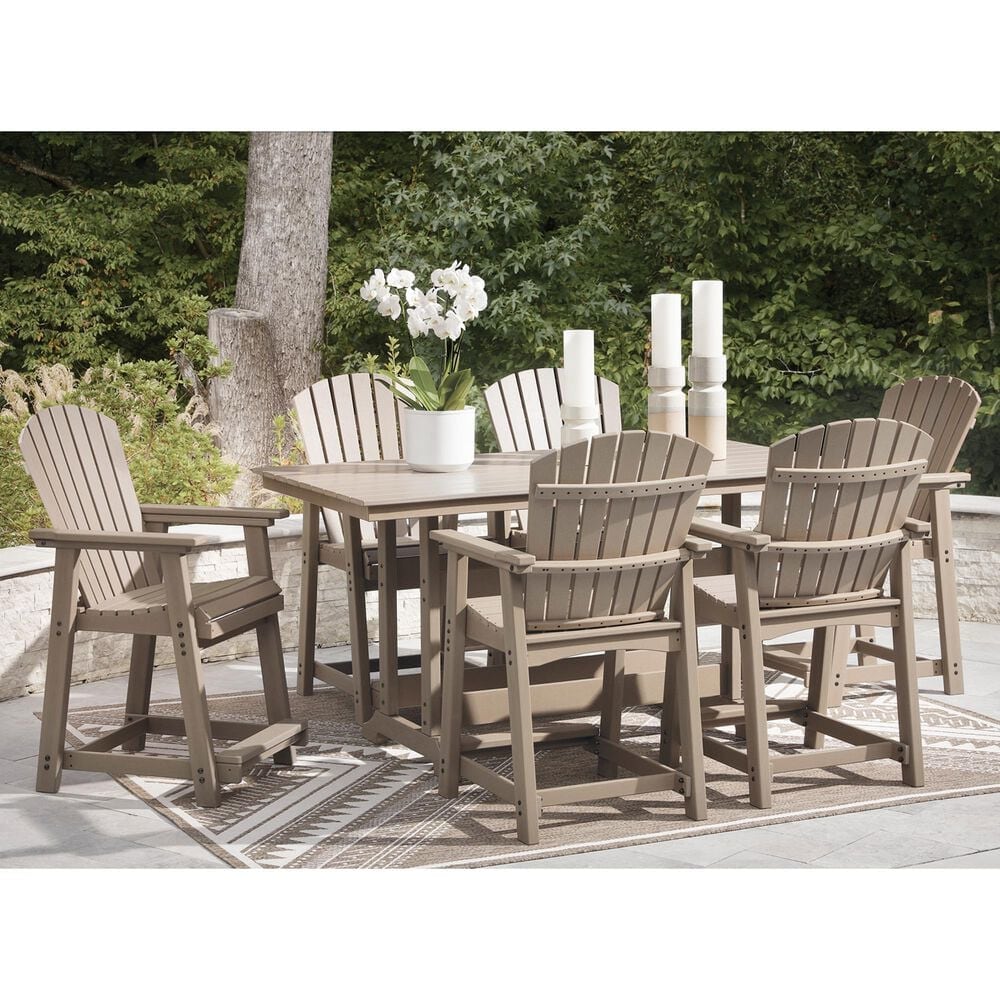 Ashley Seacliff Beach 7-Piece Patio Counter Height Dining Set in Medium Brown, , large