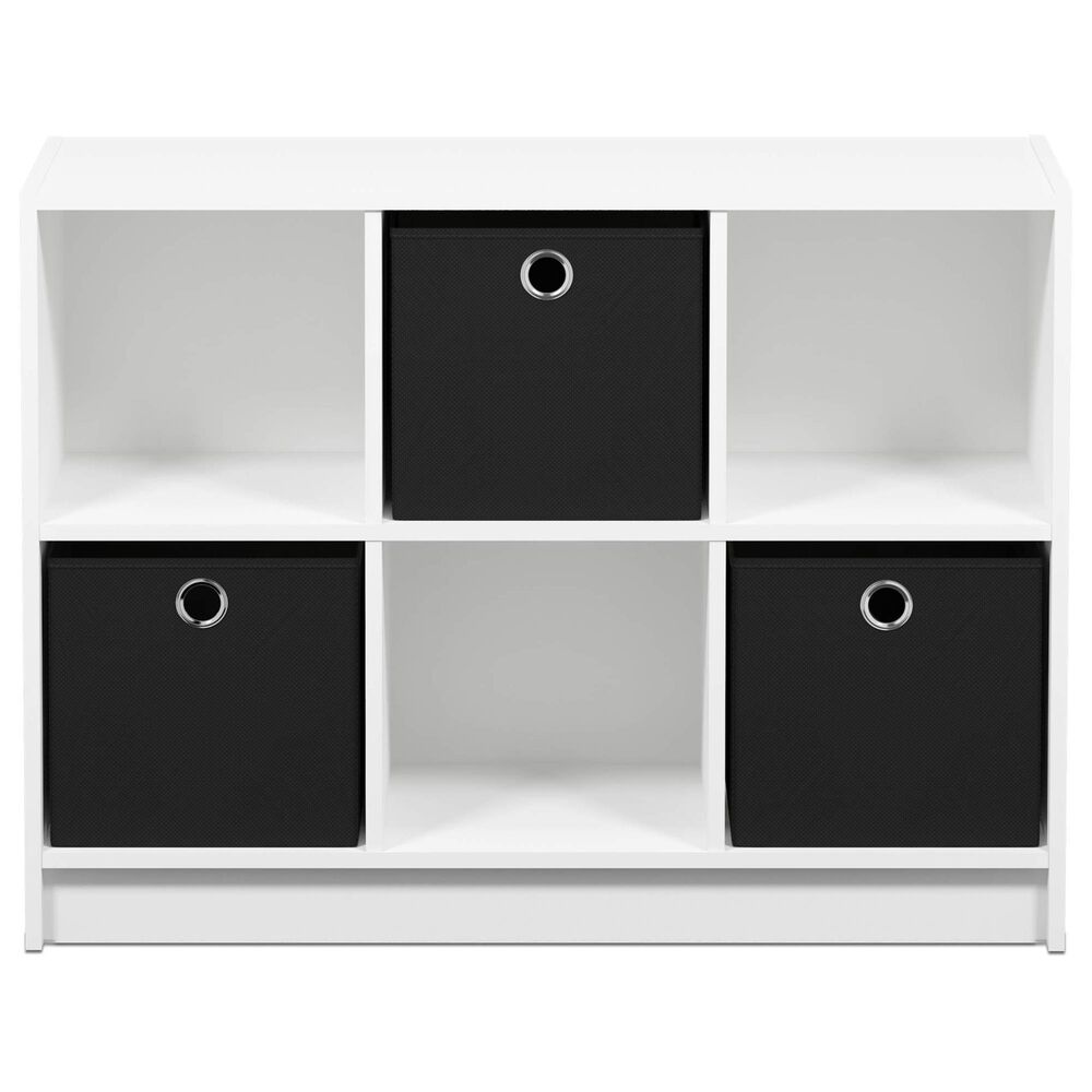 HOMLUX 6-Cube Bookshelf Bookcase with Black Storage Bins in White, , large