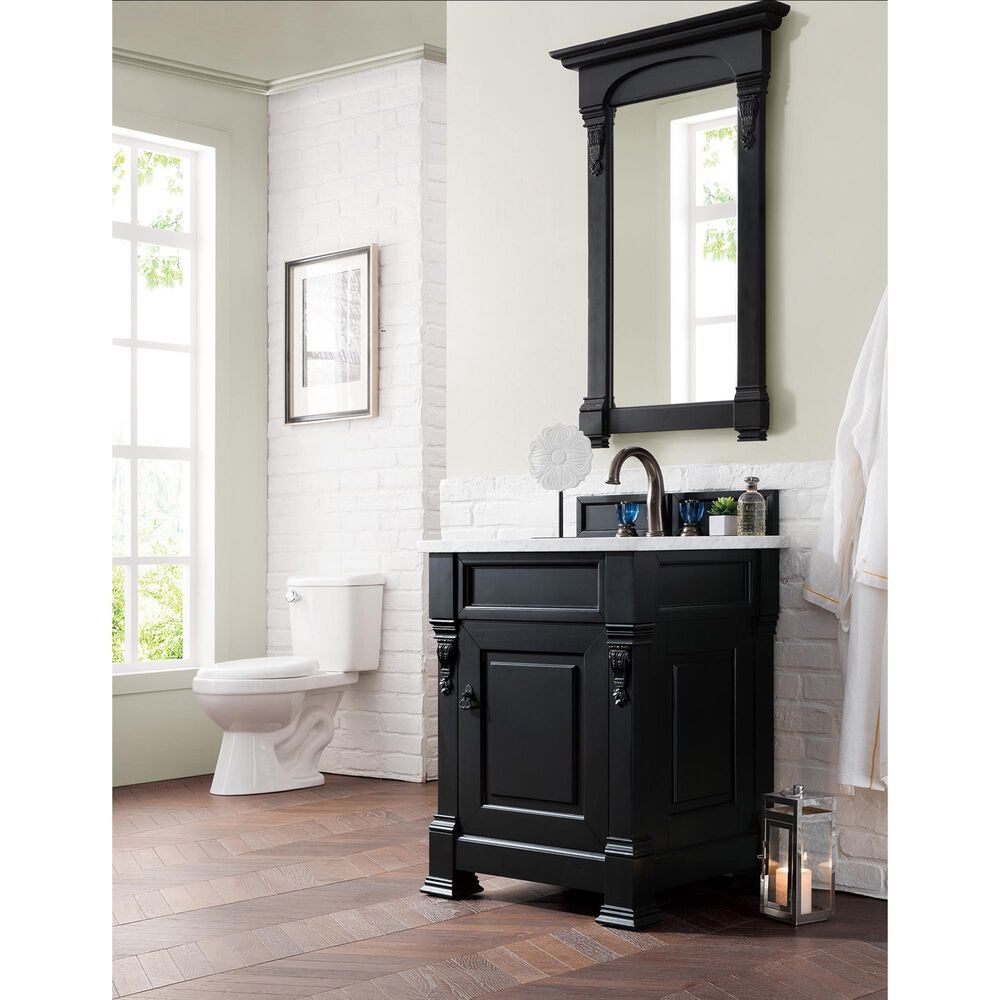 James Martin Vanities Brookfield 26&quot; Single Bathroom Vanity in Antique Black with 3 cm Carrara White Marble Top and Rectangle Sink, , large