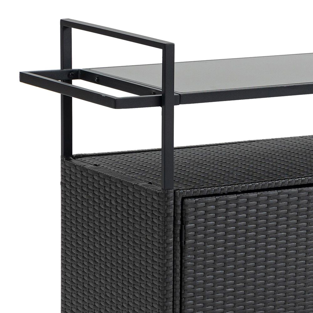 Hearth and Haven Patio Bar Cart with Glass Top and Storage Cabinet in Black, , large