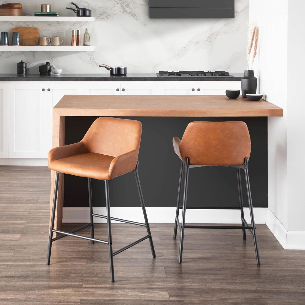 LumiSource Daniella 24" Counter Stool with Camel Upholstery in Black (Set of 2), , large
