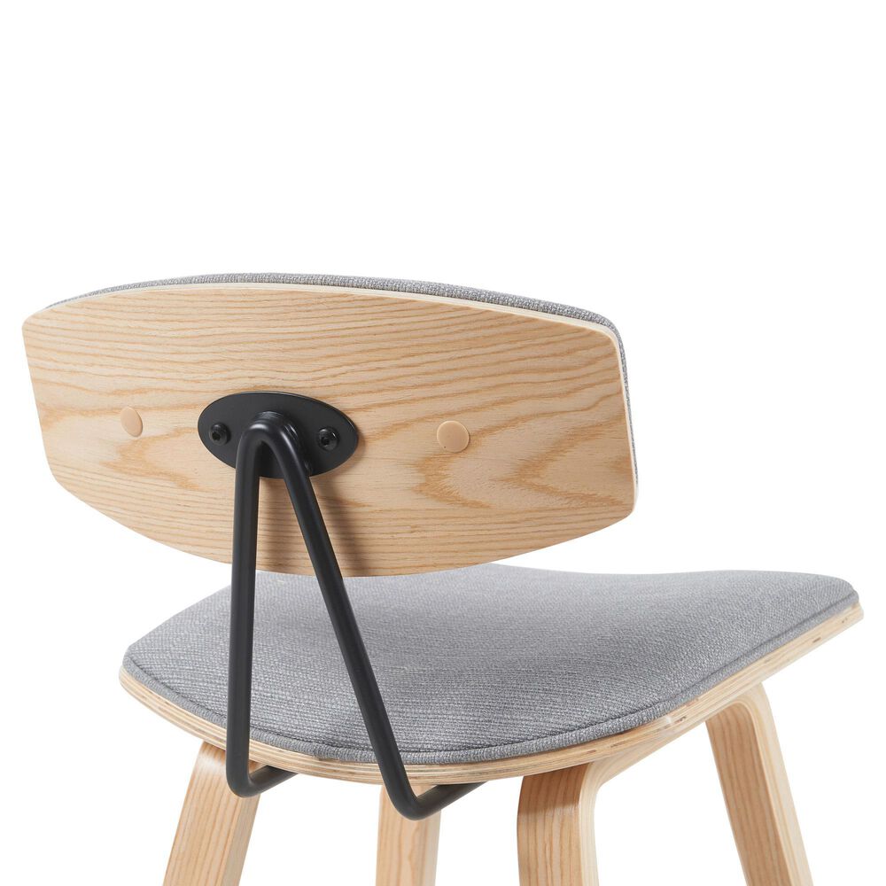 Armen Living Fox Bar Height Stool with Gray Upholstery in Patterned Oak, , large