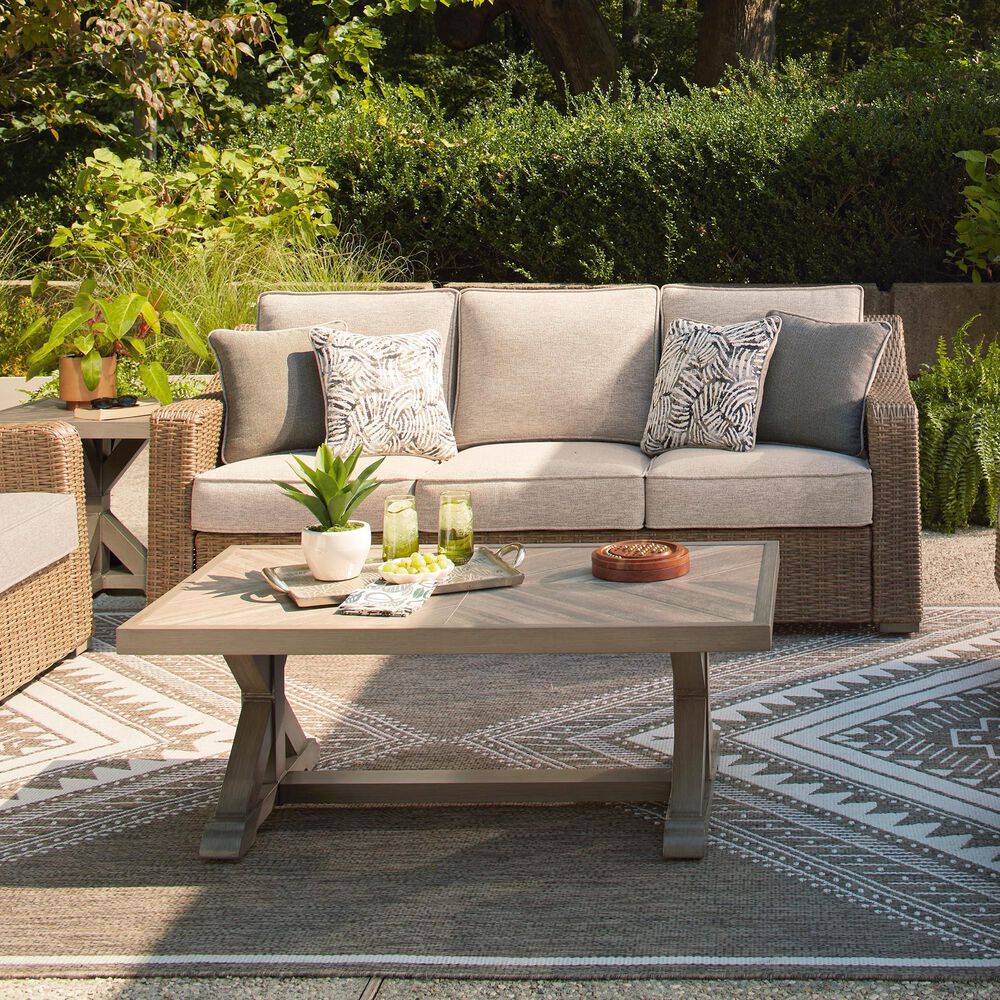 Ashley Laguna Heights Stationary Sofa with Cushions in Beige, , large