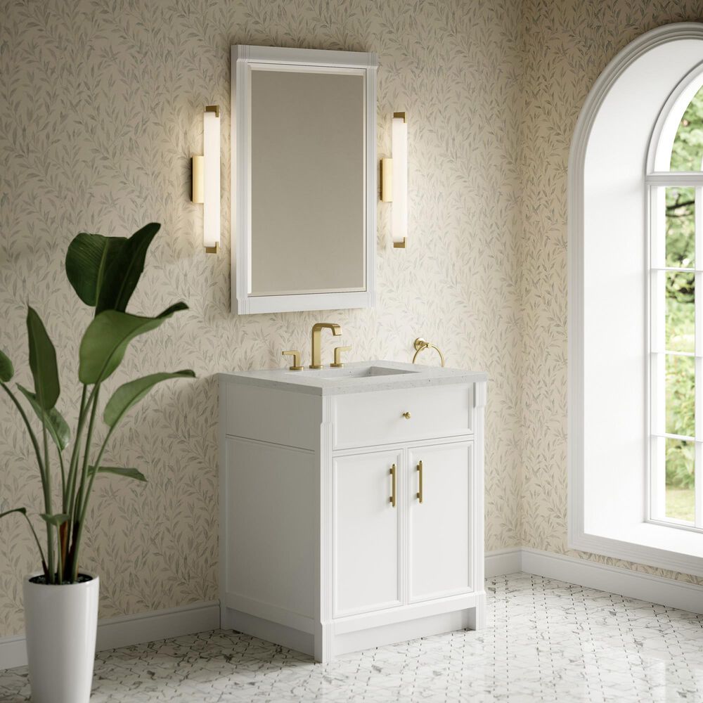 James Martin Bellshire 30" Single Bathroom Vanity in Bright White with 3 cm Lime Delight Silestone Top and Rectangular Sink, , large