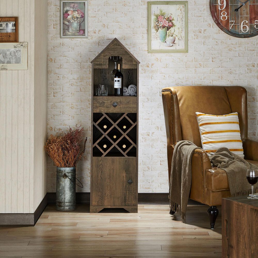 Furniture of America Nelson Wine Rack Buffet in Reclaimed Oak, , large