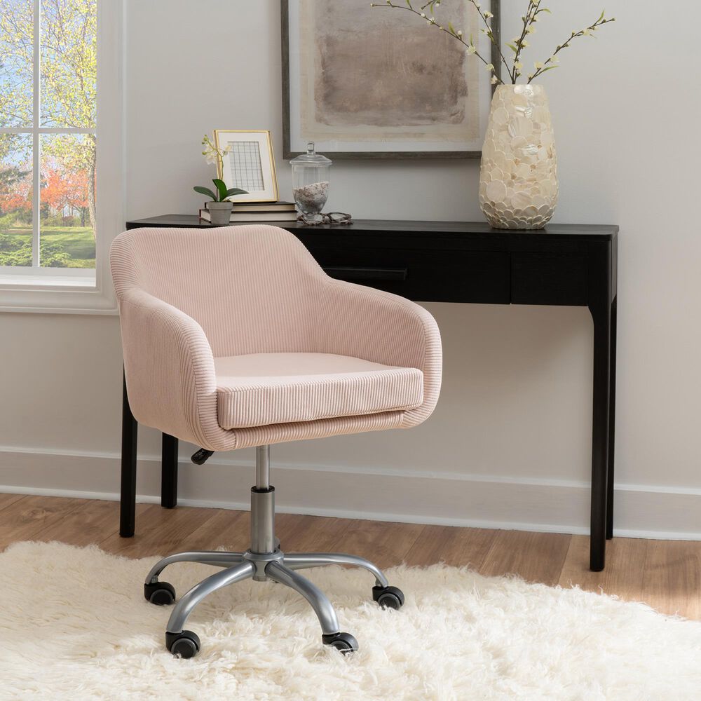 Linon Home Decor Rylen Office Chair with Pink Cushion in Silver, , large