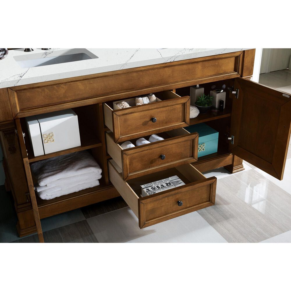 James Martin Vanities Brookfield 60&quot; Double Bathroom Vanity in Country Oak with 3 cm Ethereal Noctis Quartz Top and Rectangle Sink, , large