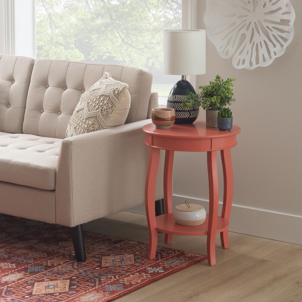 Linon Home Decor Aura Round Side Table in Coral, , large
