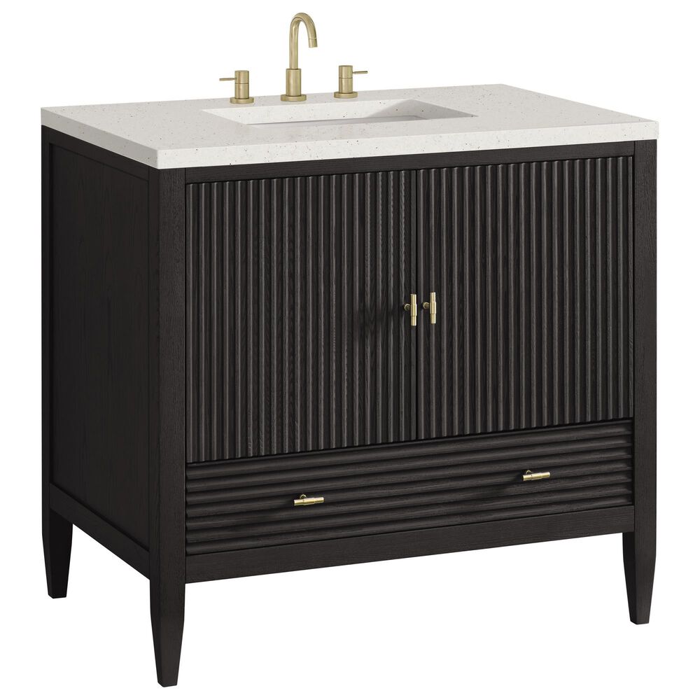 James Martin Vanities Myrrin 36" Vanity in Carbon Oak with 3 cm Lime Delight Quartz Top, , large