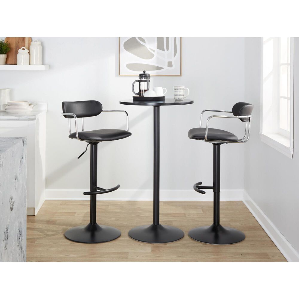 LumiSource Demi Swivel Adjustable Bar Stool with Black Upholstery in Black and Chrome (Set of 2), , large