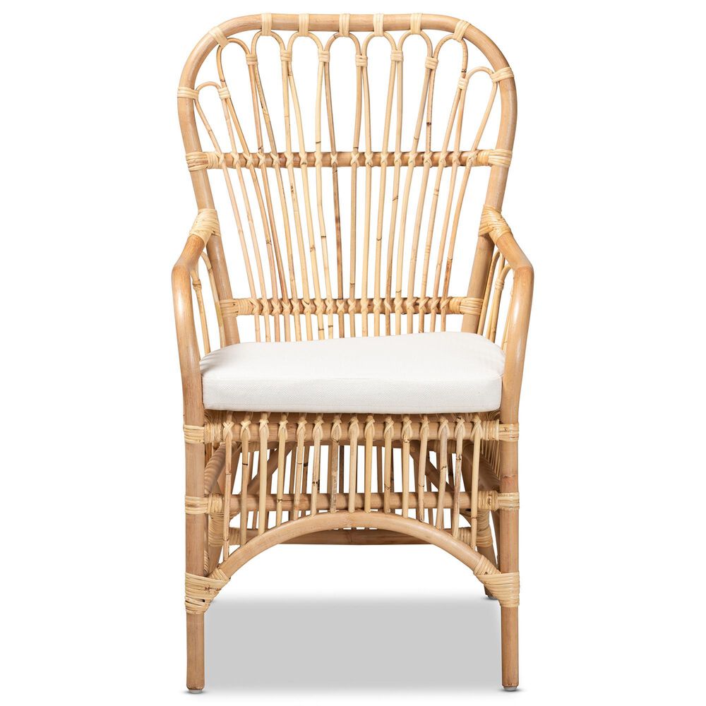 Baxton Studio Aya Rattan Arm Chair in White, , large