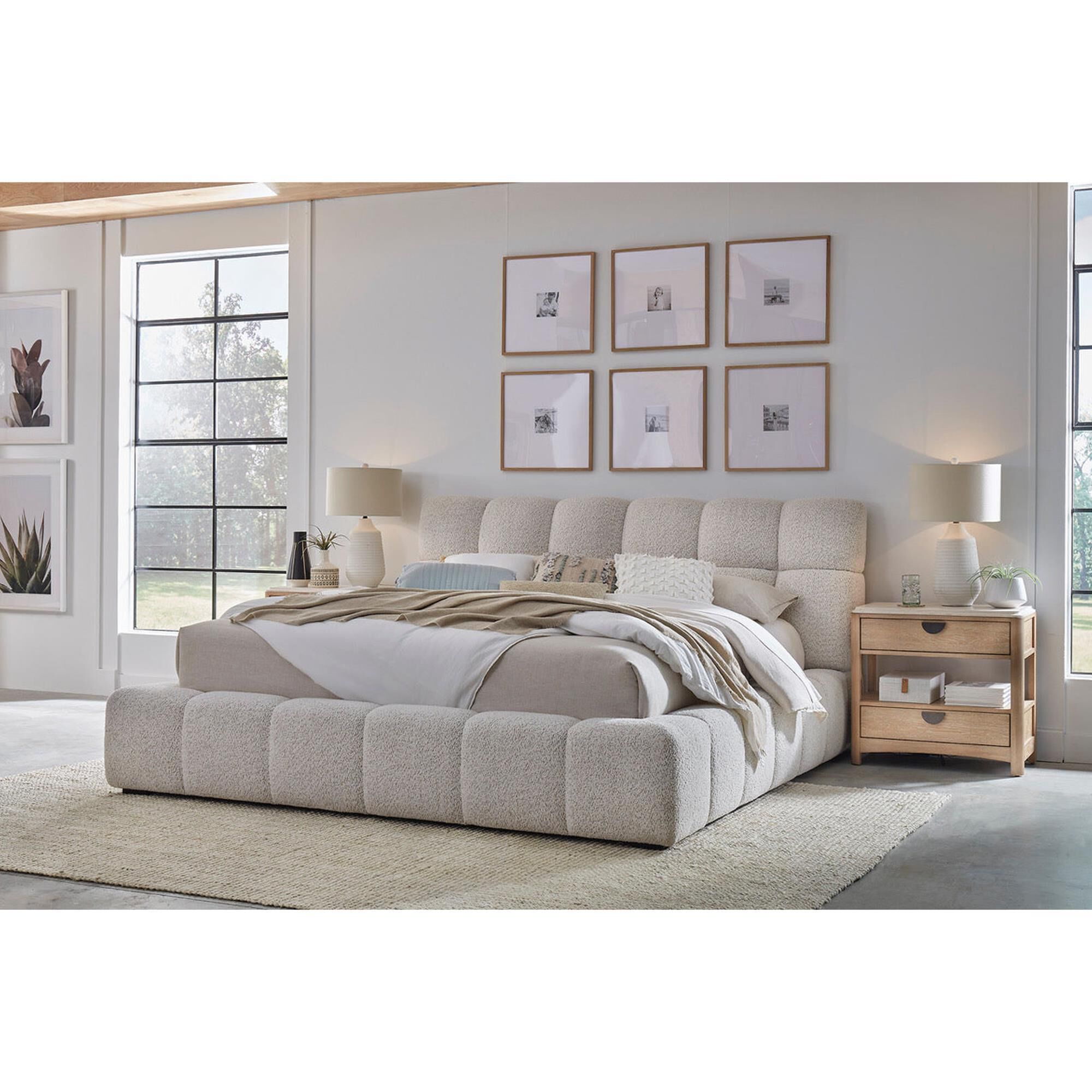Simeon Collection Escape King Upholstered Platform Bed in Fluffy River Rock NFM