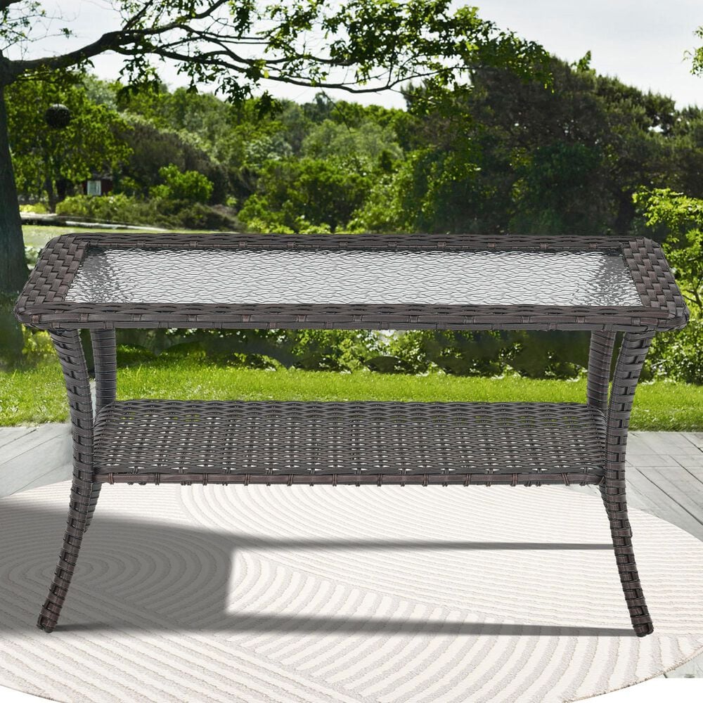 Sunwell Garden Outdoor Coffee Table with Shelf in Brown, , large