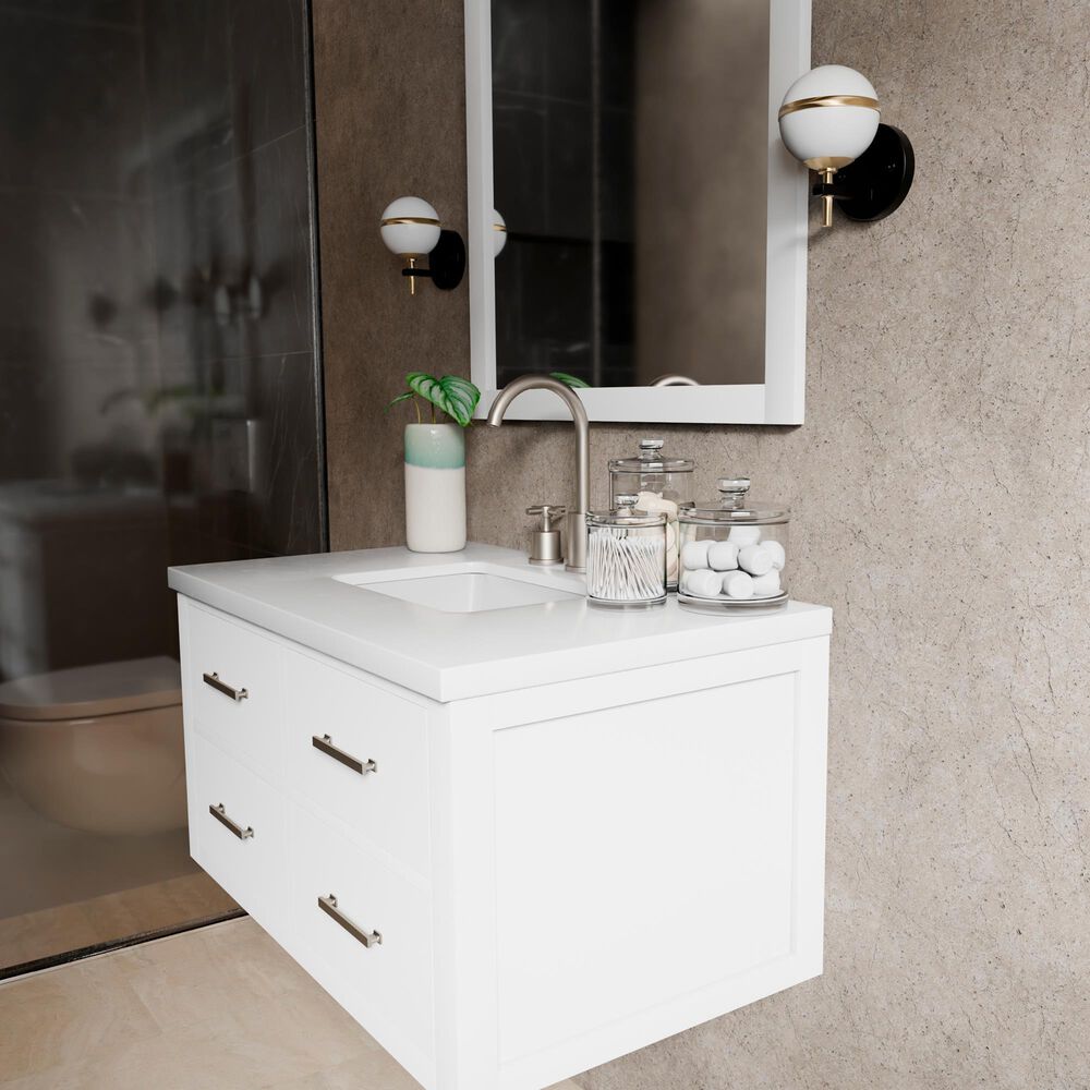Lexora Home Castor 36" Single Bathroom Vanity in White with 2 cm White Cultured Marble Top and Rectangular Sink, , large