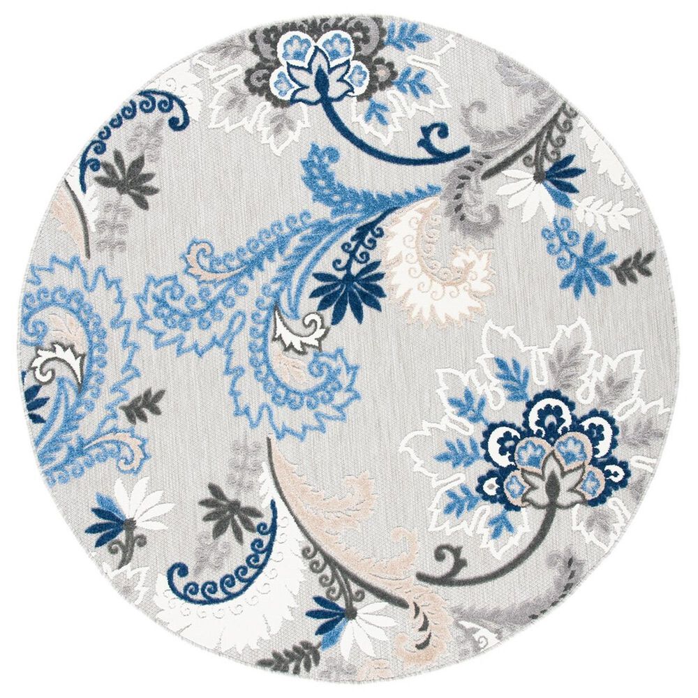 Safavieh Cabana CBN305F 6&#39;7&quot; Round Grey and Blue Indoor/Outdoor Area Performance Rug, , large