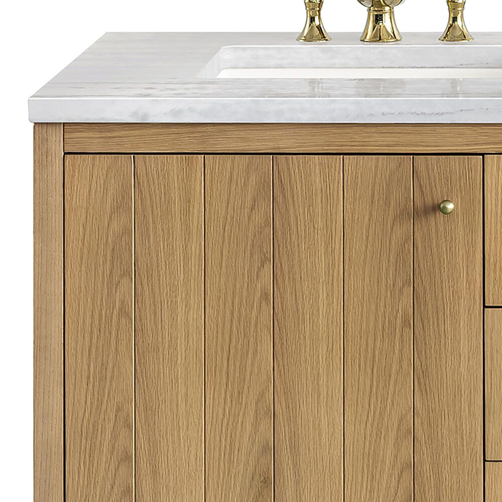 James Martin Vanities Hudson 60&quot; Double Bathroom Vanity in Light Natural Oak with 3 cm Arctic Fall Solid Surface Top and Rectangular Sinks, , large