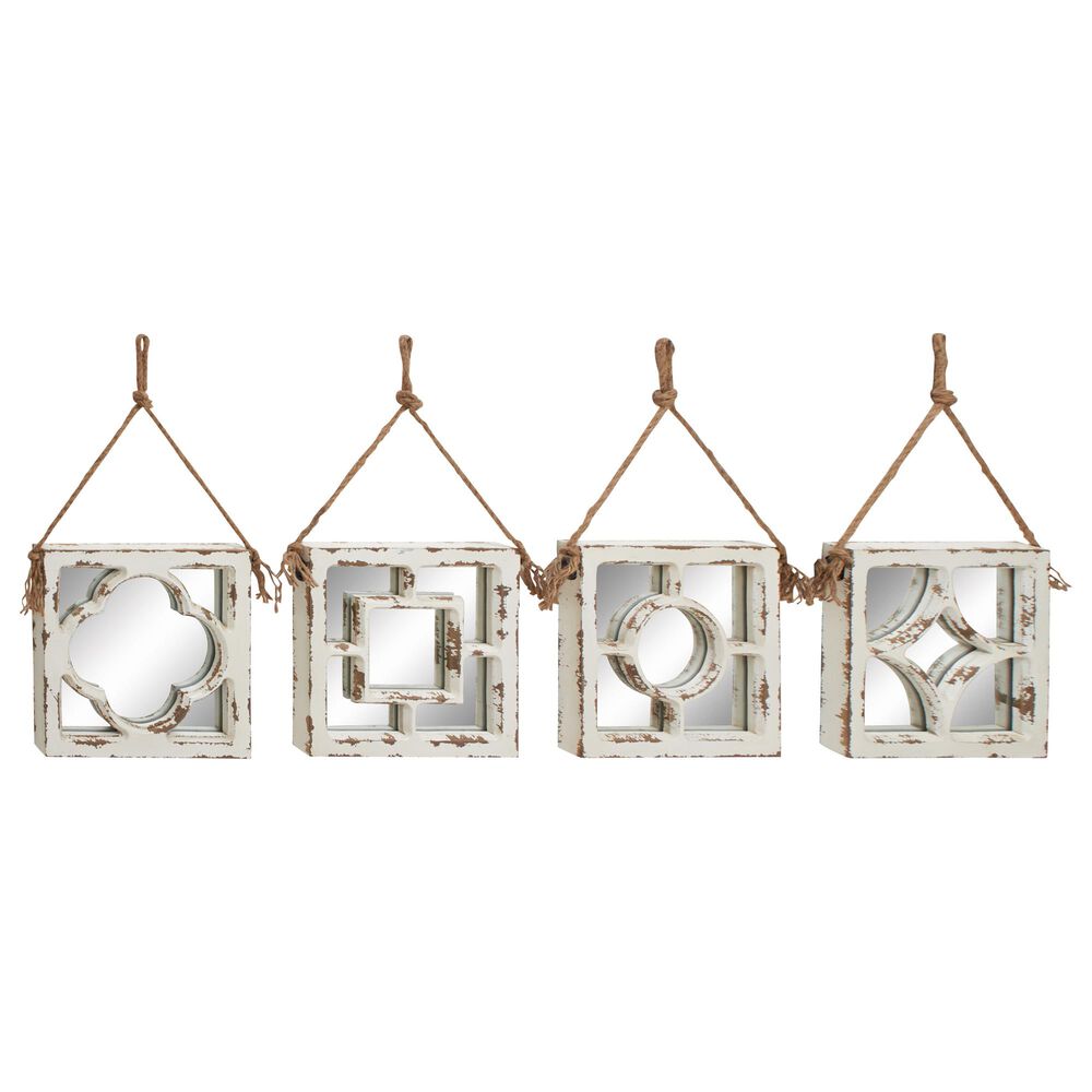 Maple and Jade 12" Square Wall Mirror in Brushed White (Set of 4), , large