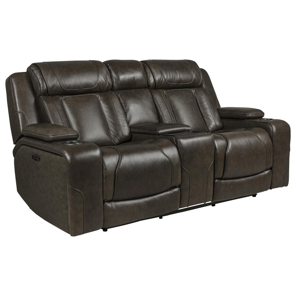 Interlochen Leather Power Reclining Console Loveseat in Boston Charcoal, , large
