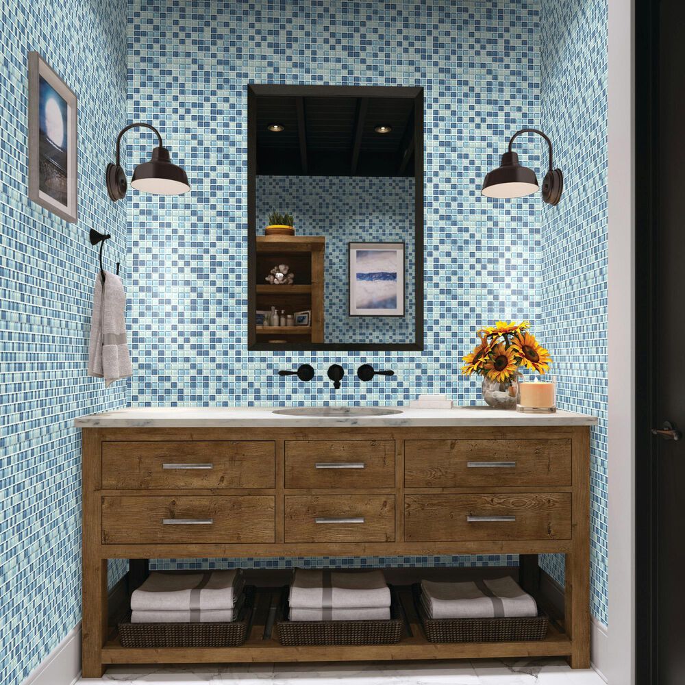 Dal-Tile Color Wave Winter Blues 12" x 24" Glass Mosaic Sheet, , large