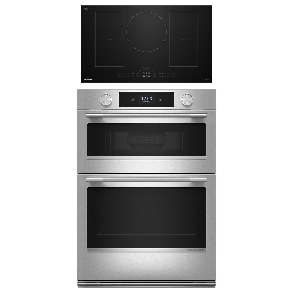 KitchenAid 2-Piece Kitchen Package with PrintShield Stainless Steel 30" Smart Combination Wall Oven and Black 36" Induction Cooktop, , large