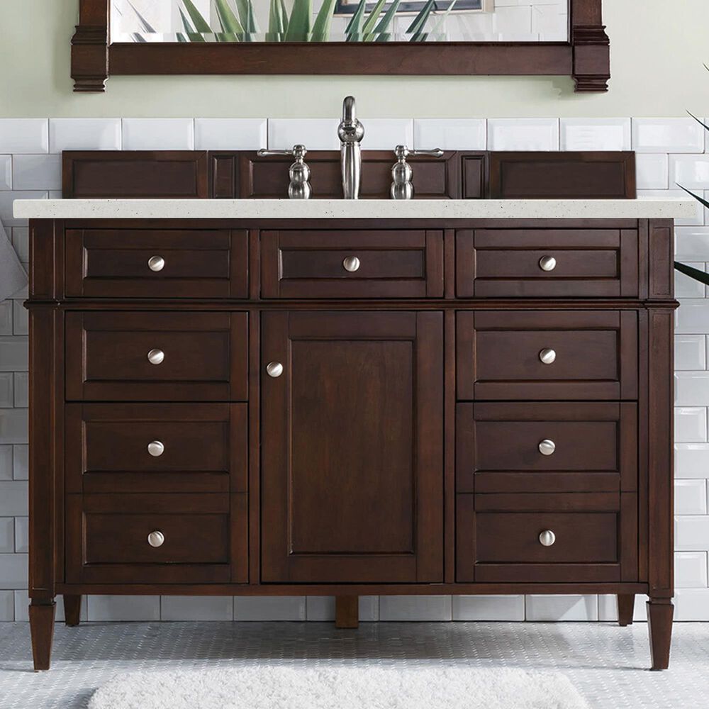 James Martin Vanities Brittany 48&quot; Single Bathroom Vanity in Burnished Mahogany with 3 cm Lime Delight Quartz Top and Rectangular Sink, , large