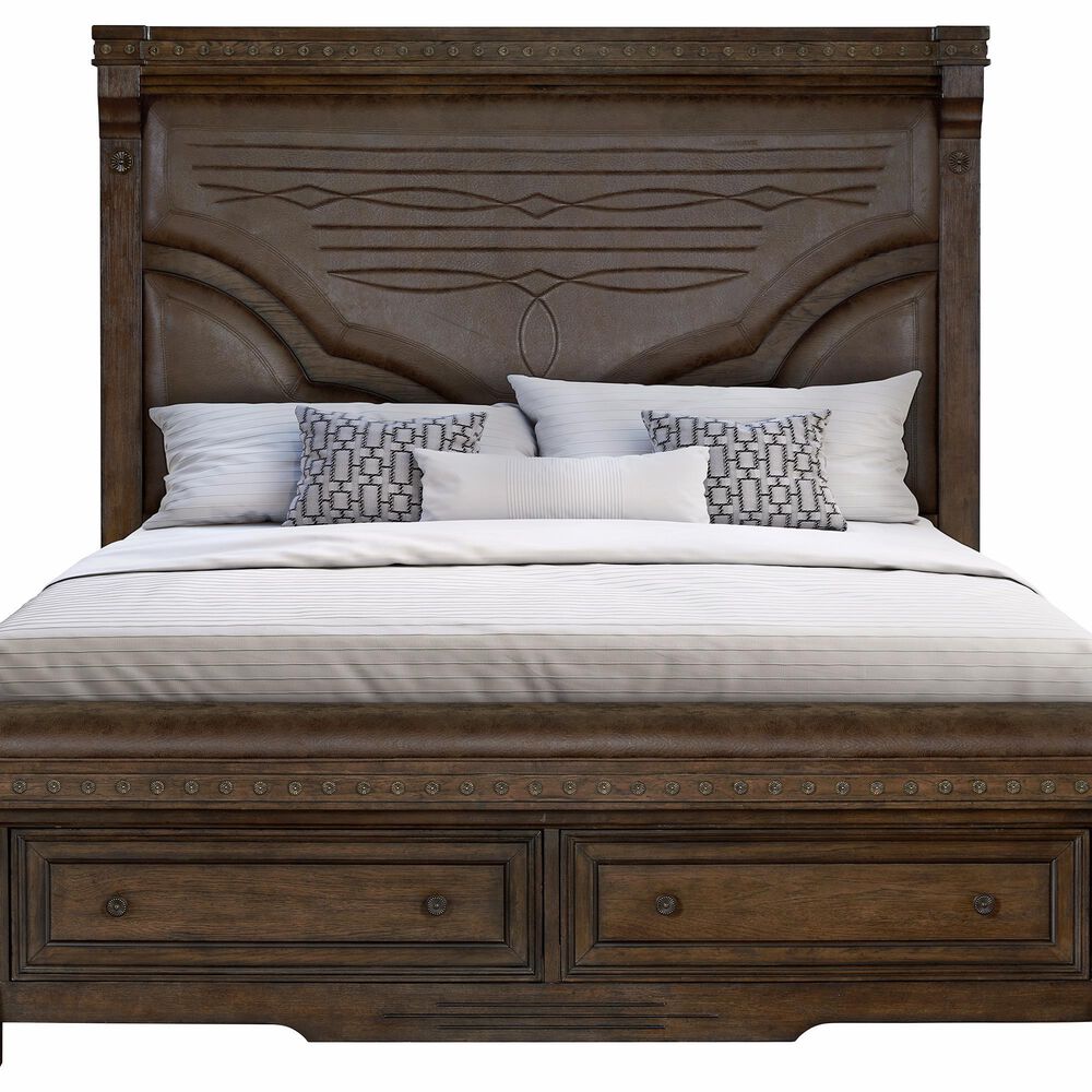 Sasha Lee Grand Teton King Storage Bed and 2 Nightstands in Warm Brown Oak, , large